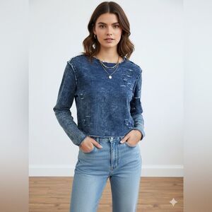 Love, Fire Denim Distressed Long Sleeves Sweater.sz S
